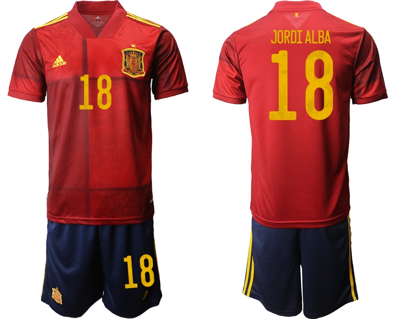 Men 2021 European Cup Spain home red #18 Soccer Jersey->spain jersey->Soccer Country Jersey
